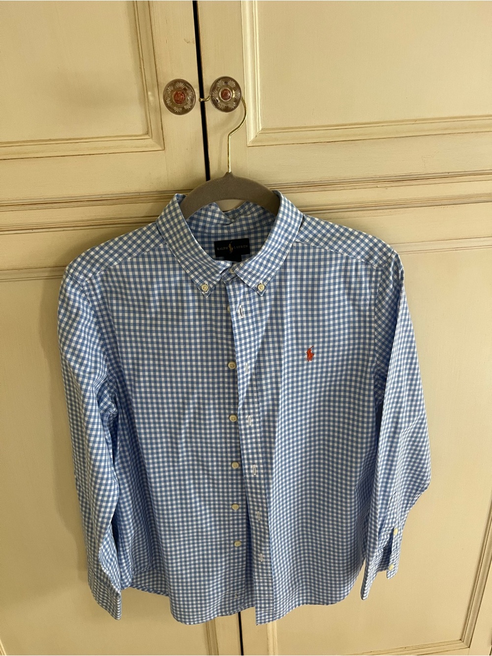 Ralph Lauren Blue and White Gingham Button-Down Shirt